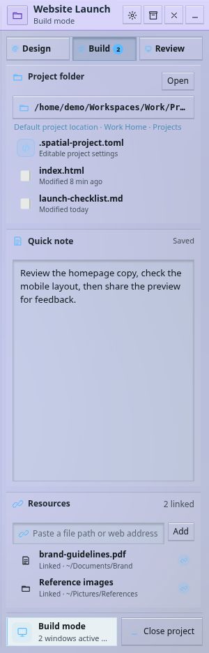 The old Project header with Design, Build and Review Mode tabs